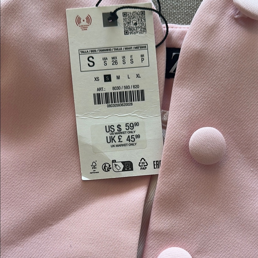 Zara Light Pink Buttoned Blazer